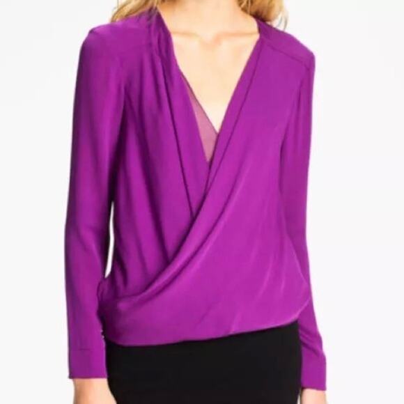 Diane Von Furstenberg Tops - Diane Von Furstenberg Issie Purple Silk Blend Long Sleeve Crossover Drape Blouse